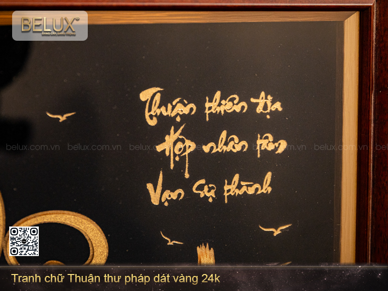 Tranh chữ Thuận thư pháp dát vàng 24k - 32x25cm